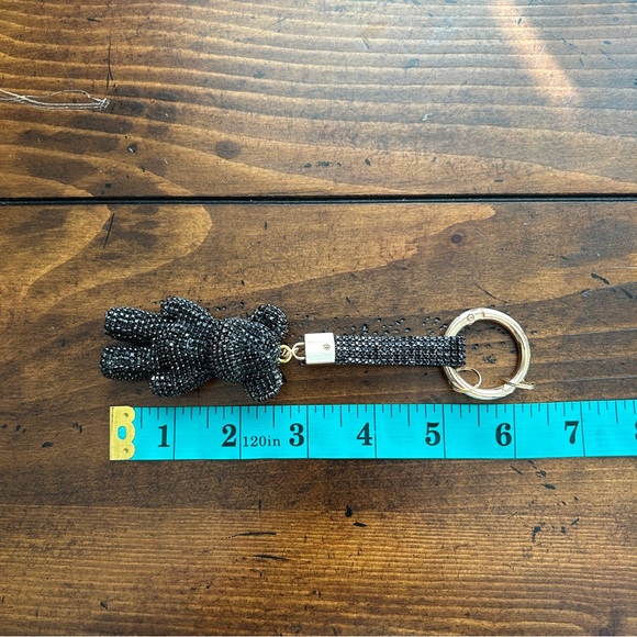 Black Rhinestone Teddy Bear Keychain Bag Charm | Crystal Bear Bling - Picture 3 of 3